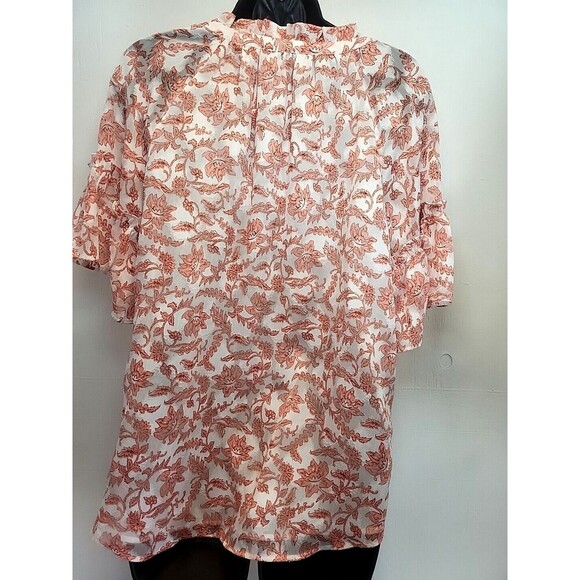 Ann Taylor Loft Pink Sm/Med Floral Flowy Lined Blouse Ruffle Bell Sleeves - Picture 3 of 7